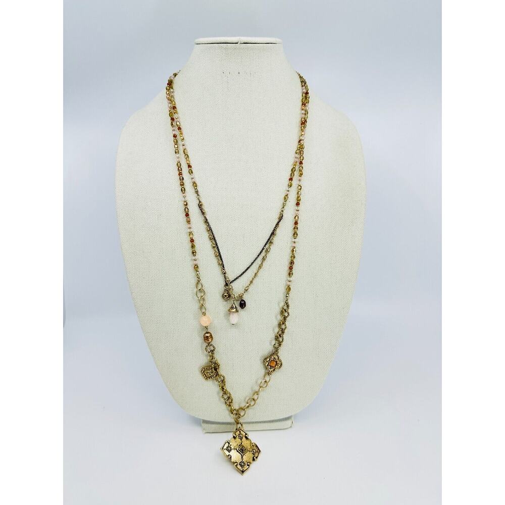 Chicos Necklace Layered Multi Strand Medallion Stations Gold Tone Jewelry
